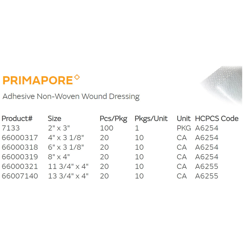 Primapore White Adhesive Dressing, 8 x 15 Centimeter 66000318