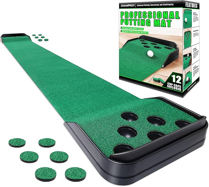 CHAMPKEY Golf Putting Green Indoor - Advanced Guides Golf Putting Mat - Enhance Putting Accuracy and Challenge