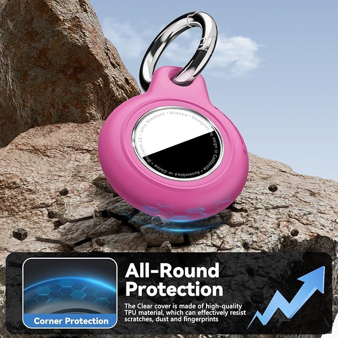 Upgrade Waterproof 2 Pack Airtags Holder with Apple Airtags Keychain, Hard PC Air Tag Case, Anti-Scratch & Shock Air tag Holder, Men's Women's Keyrings & Keychains -Black+Rose Red