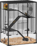 PawHut Large Hamster Cage with Deep Tempered Glass Bottom, 4 Tiers Hamster Tank with Running Wheel, Hut, Water Bottle, Dish, Rat Cage for Syrian, Dwarf, Gerbils, Mouse, 24" x 16" x 31.5", Black
