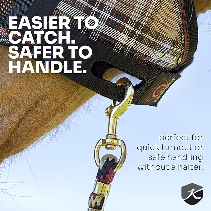Kensington 90% UV Fly Mask Halter CatchMask UViator - Without Ears & Forelock Freedom Web Trim *Roomy Fit*- X-Large, Deluxe Black