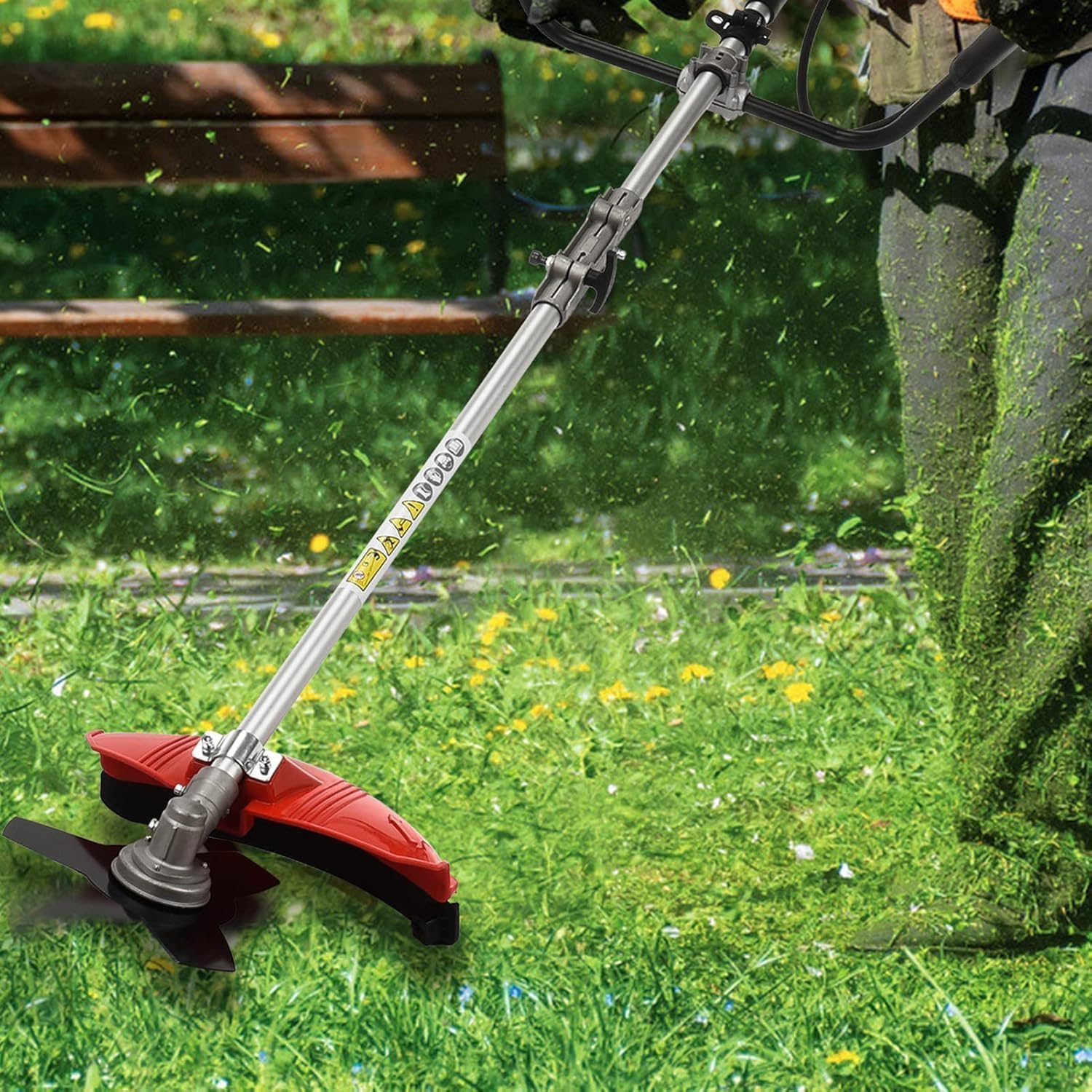 52CC Gas Power String Trimmer Cordless, 2 in 1 Multifunction Petrol Hedge Trimmer, Gas Lawn Mower Brush Cutter, 2-Stroke Weed Wacker, for Lawn, Garden, etc (2 in 1 red)