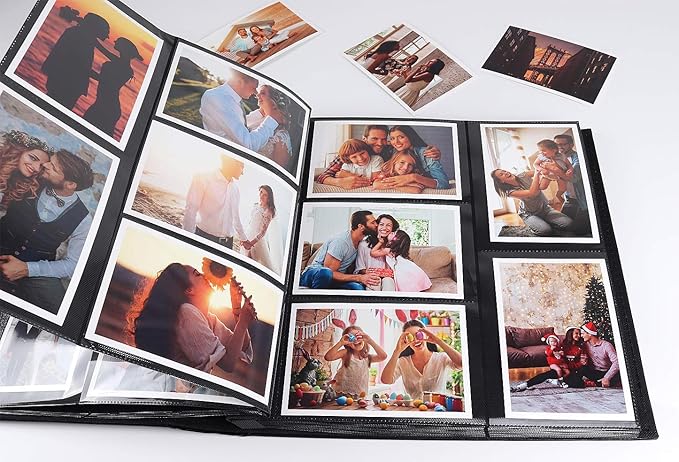 RECUTMS Photo Album 4x6 Holds 500 Photos Black Pages Large Capacity Leather Cover Wedding Family Baby Photo Albums Book Horizontal and Vertical Photos (Blue)