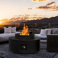 3-Piece Outdoor Fire Pit Table, 32 Inch Propane Fire Table 65,000 BTU Black Round Gas Firepit, Baking Sheet, Wind Guard and 16 inches Tank Side Table for Deck, Backyard and Pool, Black