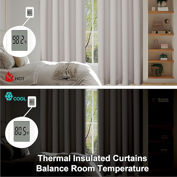 Simplebrand Ava Natural Blackout Curtains for Bedroom 96 Inches Long 2 Panels, Solid Thermal Insulated, Energy Saving Living Room Window Treatment Curtains Blackout Drapes, W40 x L96 Inch, Natural