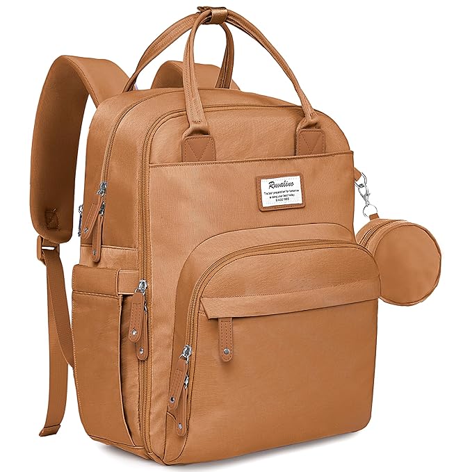 RUVALINO Diaper Bag Backpack-Multifunction Baby Travel Bag with Changing pad, Insulated Bottle Holders & Pacifier Case, Large Capacity, Waterproof, Dark Brown