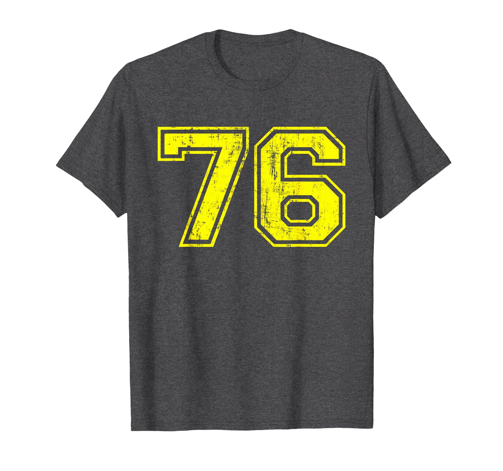 Number 76 Varsity Distressed T-Shirt - Casual Everyday Wear Men Women