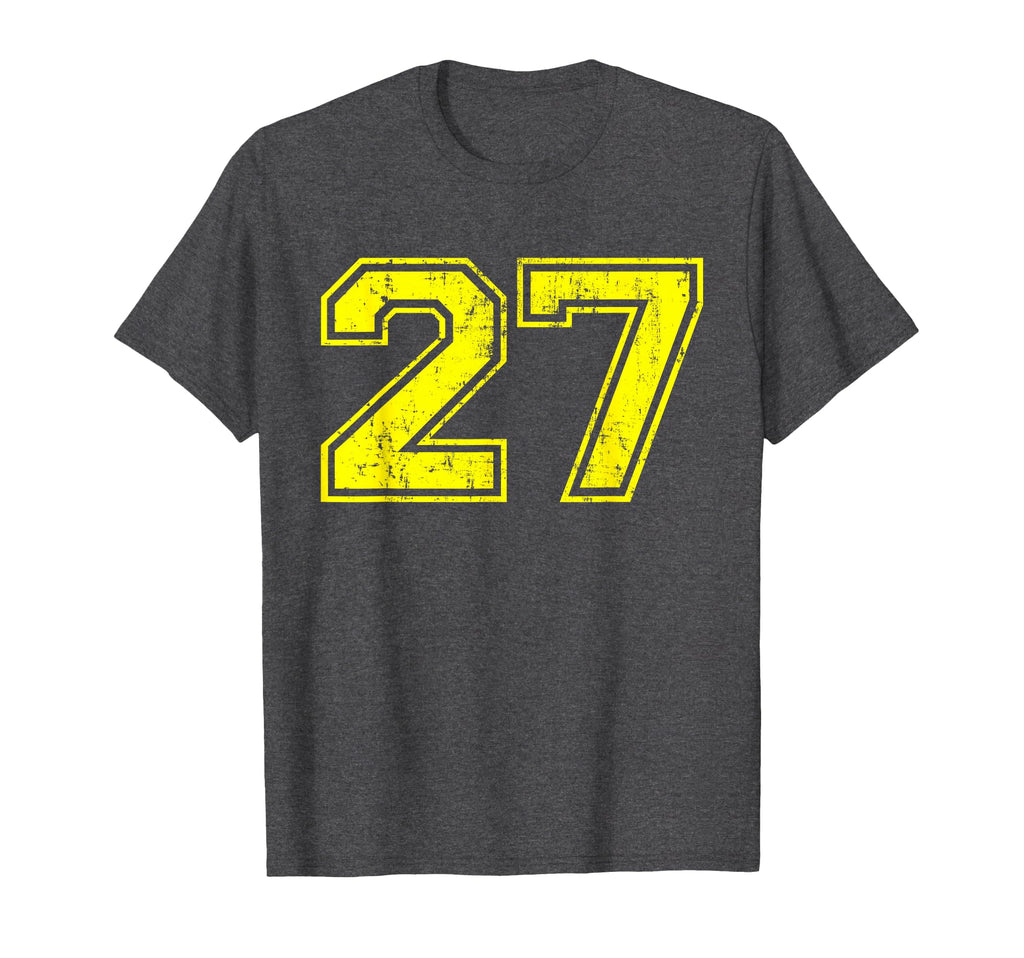 Number 27 Varsity Distressed Sport Team T-Shirt - Graphic Print for Adults