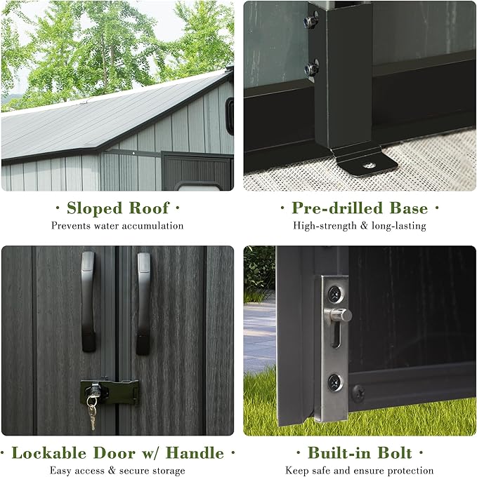 Domi 6x4FT Outdoor Resin Storage Shed with Transparent Windows & Louvered Vents, Plastic Tool Shed with Double Lockable Doors & Gable Roof, Outside Garden Shed for Backyard, Patio, Lawn, Grey