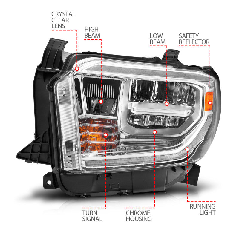 ANZO 2014-2021 Toyota Tundra LED Crystal Headlights w/ Switchback Chrome Housing w/ DRL 111534
