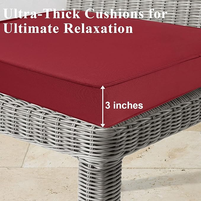 Outdoor Chair Cushions Set of 2 for Patio Furniture 18.5x16x3 Inch Waterproof Patio Chair Cushion 3 Year Color Fastness Rectangle Elastic Foam Garden Couch Pads with Ties and Handle,Red