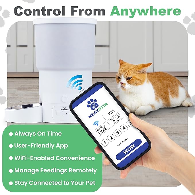 Automatic Cat Feeder for 2 Cats – Dual Food Dispenser with App Control, 5L Capacity (20 Cups), Smart Cat Food Dispenser for Multi Cats, Dual Pet Feeder with Stainless Steel Bowls and WiFi