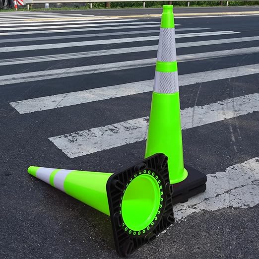 OrangeStar 6 Pack 36" Traffic Safety Cones, Green Parking Cones Construction Cones with Reflective Collar, Heavy Duty Base for Roadwork, Highway, Parking Lot Safety, Warehouse, Indoor & Outdoor Use