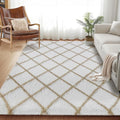 Fluffy Rug for Bedroom, Stripe Checkered Rug Anti-Skid High Pile for Living Room Bedroom Kids Room Nursery, Dorm Home Decor
