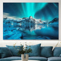 Nature Wall Art Prints - Ocean Forest Mountain Lake Canvas Landscapes - Small to Extra Large Living Room Bedroom Kitchen Bathroom Décor (Northern Lights Over Lake, 31L" x 47W")