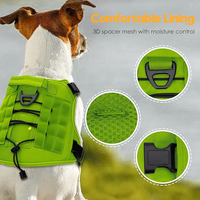Heavy-Duty Tactical Dog Harness for Large Dogs, No Pull Adjustable Reflective Pet Vest with Molle System, K9 Military-Grade Control for Service Training, Outdoor & 10+ Breeds, Wild Lime, XX-Large