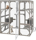 Catio Outdoor Cat Enclosure Cat House, Large Wooden Walk-in Cat Cage Condo Indoor Playpen with Multi Platforms, Flat Roof, and 2 Resting Box (Grey, 70.9" L x 36.5" W x 70.9" H)