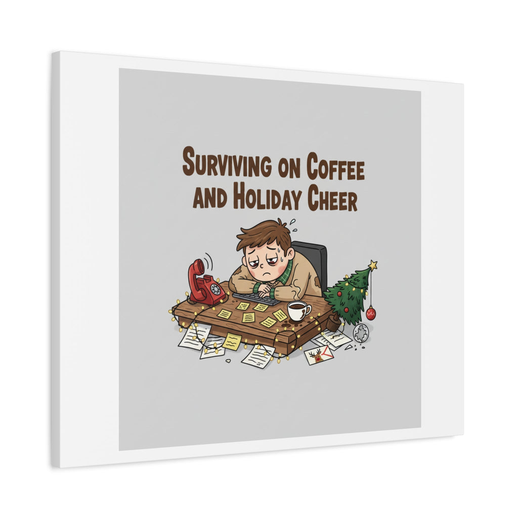 Surviving on Coffee and Holiday Cheer Canvas | Holiday Burnout, Festive But Tired
