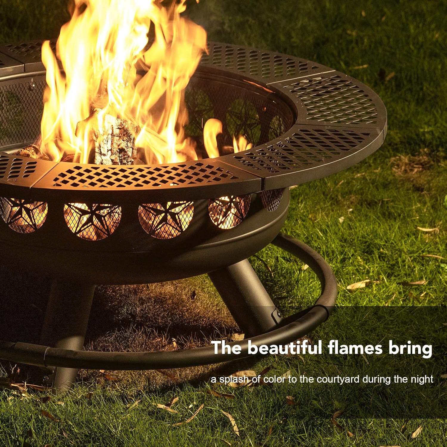 Fire Pit with Cooking Grill,Outdoor Wood Burning BBQ Firepit with Lid, 3-in-1 Outdoor Fire Pit for Backyard Deck Bonfire Patio Picnic