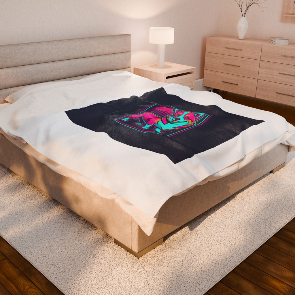 Neon Corgi Illustration Velveteen Blanket | Friendship Valentine, Platonic Love