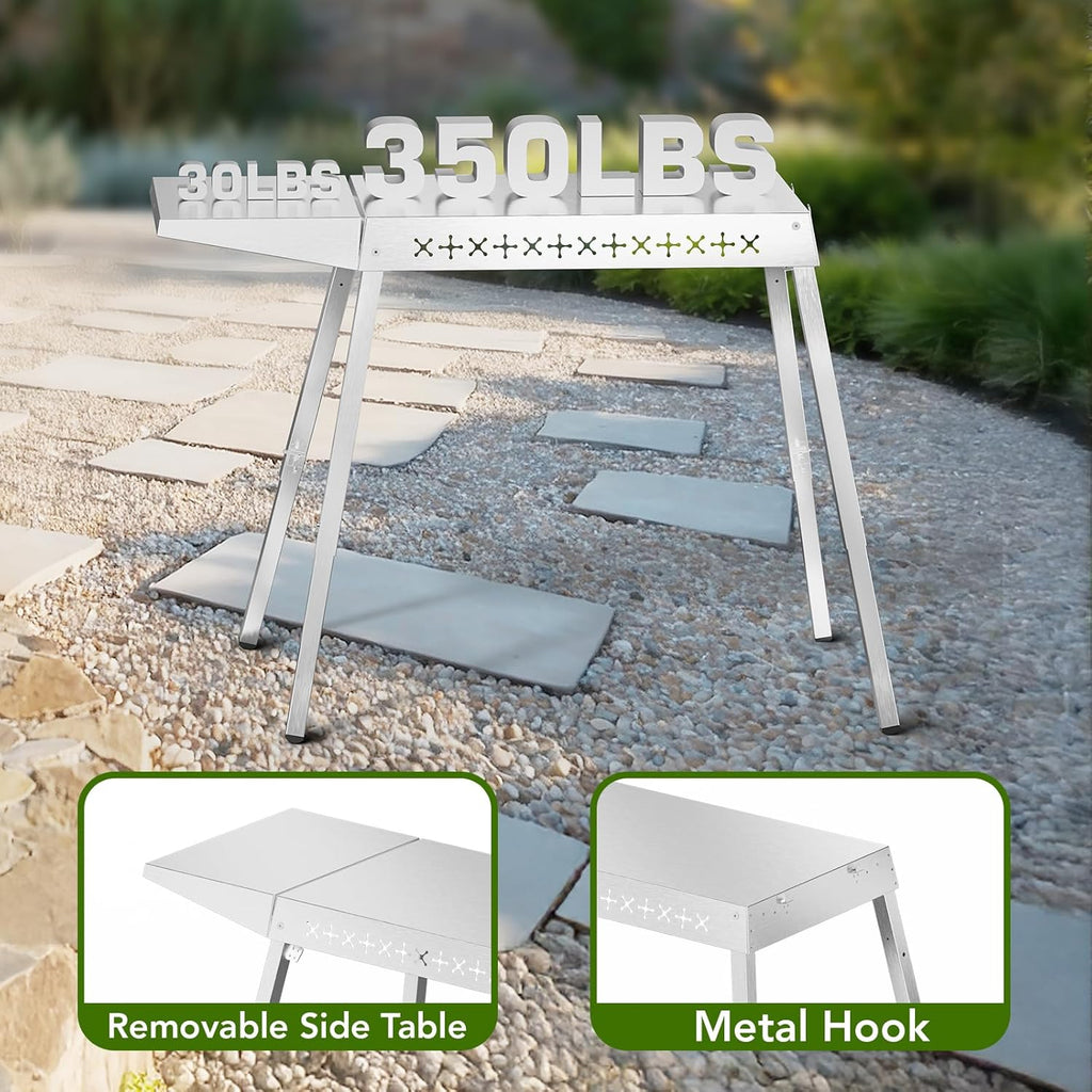 Food Grade 304 Stainless Steel BBQ Grill Table fits Tabletop Griddle, Outdoor Grill Table with 4 Foldable Legs, Portable Grill Stand for RV, Camping, Tailgating