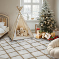 Fluffy Rug for Bedroom, 5X7Feet Stripe Checkered Rug Anti-Skid High Pile for Living Room Bedroom Kids Room Nursery, Dorm Home Decor