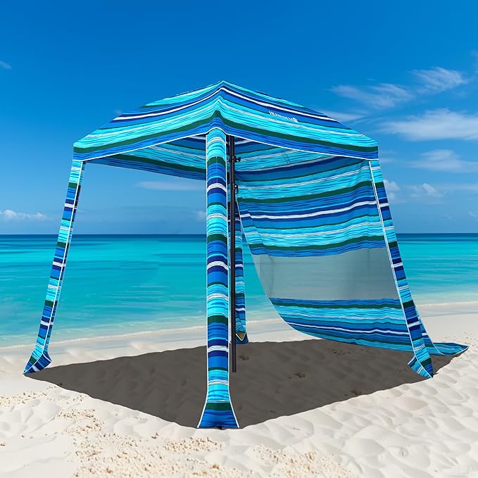 HOMEDEMO Beach Canopy UPF 50+, 6'×6', Easy Set up and Take Down Tent with Sand Pockets, Side Wall Shade Wind Waterproof for Kids, Family & Friends