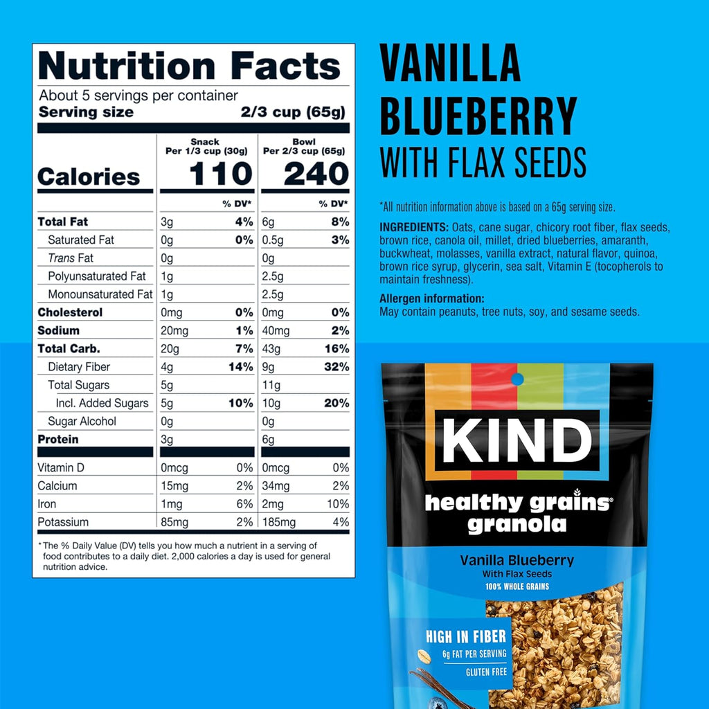 Kind Healthy Grains Vanilla Blueberry Clusters With Flax Seeds (Pack of 6) - 11 Oz