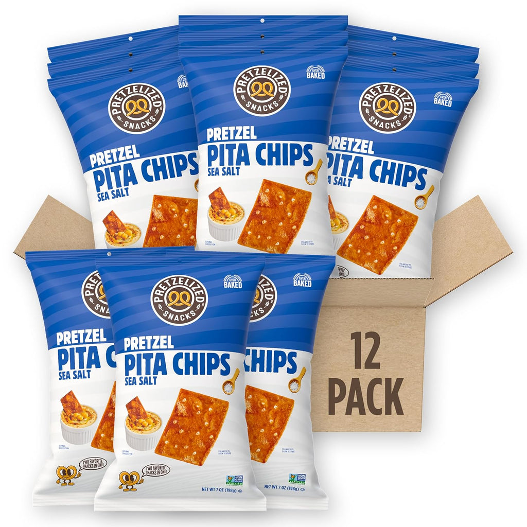 Pretzelized Pita Chips, Sea Salt, 7 oz (Case of 12)
