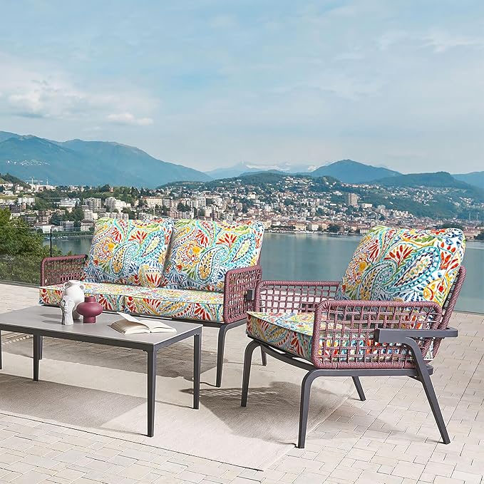 LVTXIII Outdoor Deep Seat Cushion 24"x24"x4" Patio Seat and Back Cushion Set Seasonal Chair Cushion for Dining Arm Chairs, Wicker Chairs and Garden Furniture Decoration, Paisley Multi
