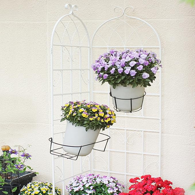 4 Pack Metal Garden Trellis 71" Fence Rustproof Garden Trellis for Climbing Plants Support Roses Flower Outdoor Lawn, Cream White