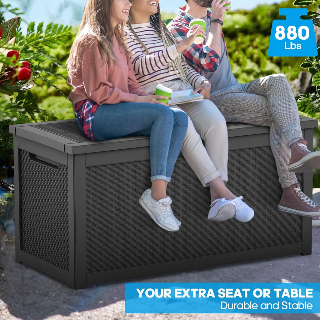 320 Gallon Waterproof Black Deck Box, Lockable Resin Storage Box for Patio Furniture Cushions Garden Tools and Outdoor Delivery Storage