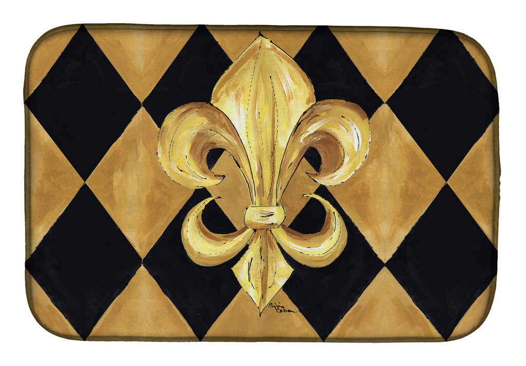 Black and Gold Fleur de lis New Orleans Dish Drying Mat Absorbent Dish Drying Mat Pad for Kitchen Counter Dish Drainer Mat for Countertop, 14 x 21", Multicolor