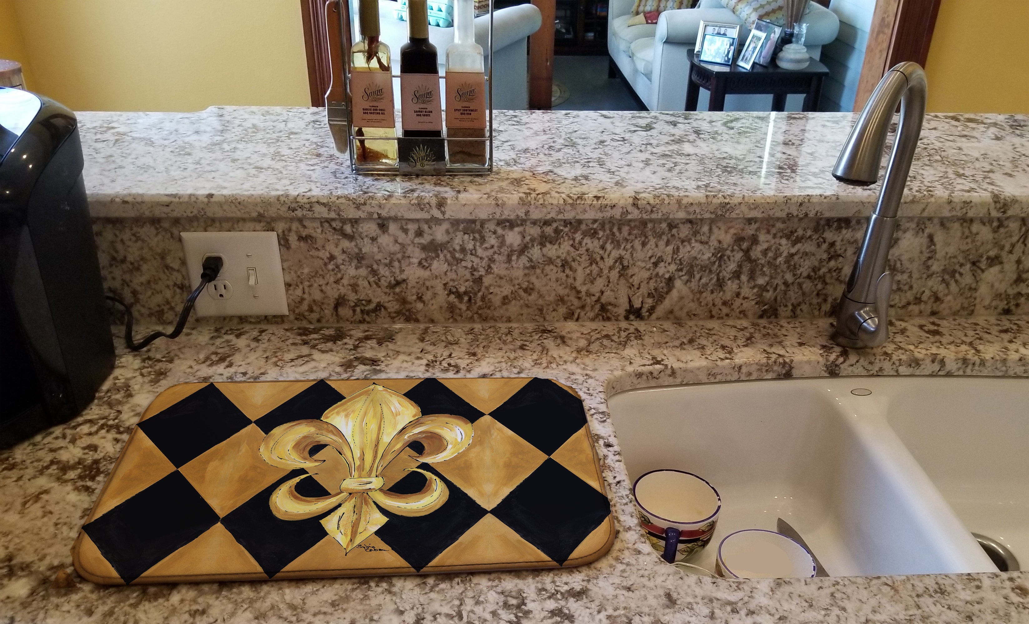 Black and Gold Fleur de lis New Orleans Dish Drying Mat Absorbent Dish Drying Mat Pad for Kitchen Counter Dish Drainer Mat for Countertop, 14 x 21", Multicolor