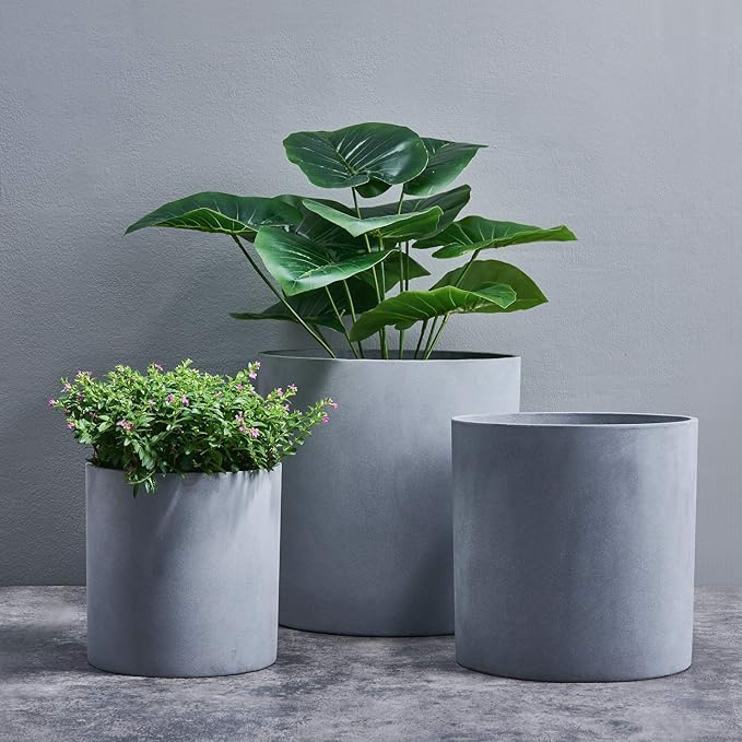 FaithLand Plant Pot 14 inch - Perfectly Fits Mid-Century Modern Plant Stand - Drainage Plug and Drainage Mesh Screen - Gray Planter Pot.