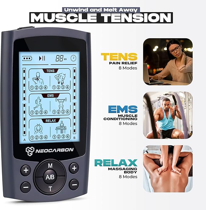 TENS Unit Muscle Stimulator, Electronic PMS Pulse Massager Machine for Shock Physical Therapy, Back Pain Relief, Shoulder Recovery, Gray