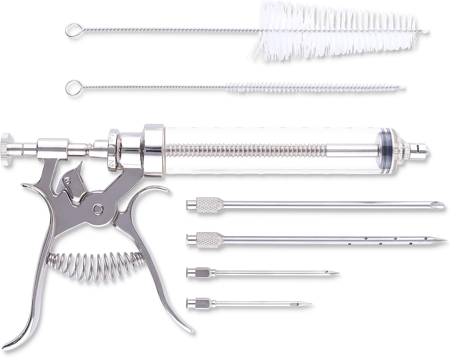 J&B Goods Professional Automatic BBQ Meat Marinade Injector Gun Kit with Case, 2 oz Large Capacity Barrel and 4 Commercial Grade Marinade Needles.
