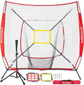 Storgem Baseball and Softball Practice Net 7×7ft Portable Hitting Pitching Batting Training Net Baseball Backstop Net with Batting Tee and Strike Zone and Bow Frame