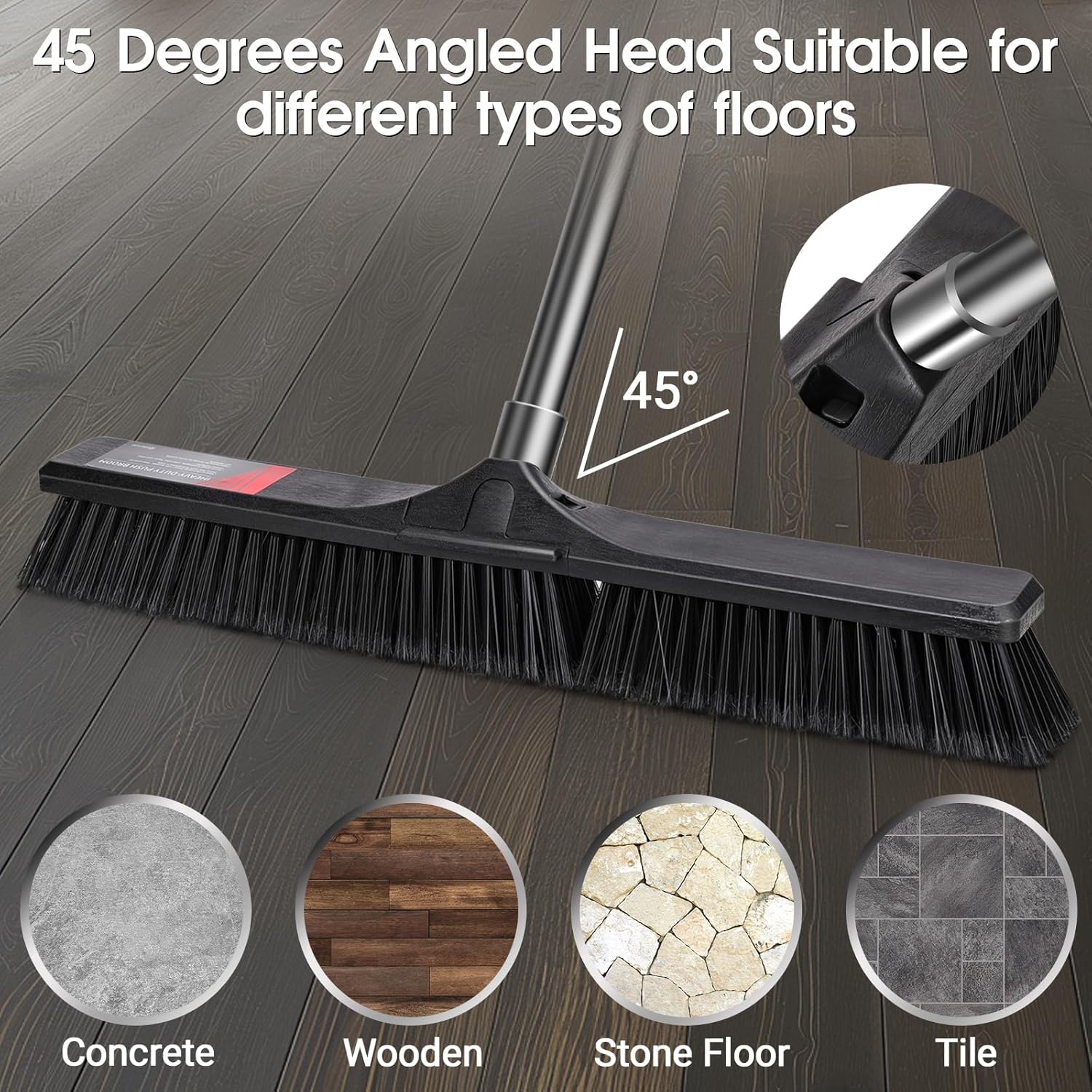 Push Broom Outdoor Heavy Duty,Masthome 24" Push Broom with Stiff Bristles,Heavy Duty Garden Broom,Outdoor Stiff Sweeping Broom for Garage Yard Patio Deck Concrete Wood Stone Floors Scrub and Cleaning