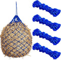Fabbay 4 Pcs Slow Feed Hay Net Feeder Hay Bag for Horses Slow Feeder 40 Inch Length with 2 Inch Holes Hanging Horse Feed Net for Goat Cattle Equine Stalls Barn Supplies(Blue)