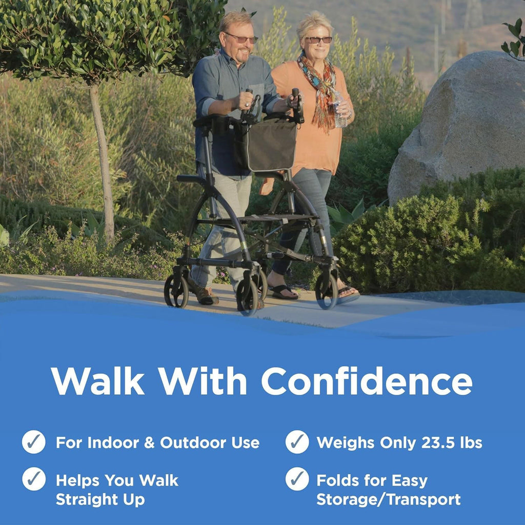 Journey UPWalker Standard – The Original Upright Walker – Premium, Lightweight Adjustable Upright Rollator Walker with Seat for Adults, Seniors & The Elderly