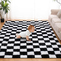 Super Soft Rug for Bedroom, 5x7 Ft Black and White Area Rug Classic Checkered Shaggy Anti-Skid High Pile Soft Fluffy Rug Fuzzy Carpet for Living Room Bedroom Kids Room Nursery, Dorm Home Decor
