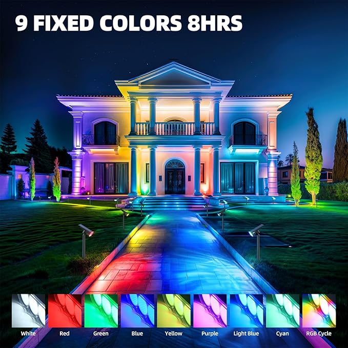 Barrina Solar Spot Lights Outdoor, WRGB 360° Horizontal Adjustable, Solar Lights Waterproof, Auto On/Off 36 LEDs Landscape Spotlights for Garden Patio Yard Pool, 2 Packs