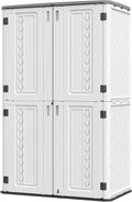 HOMSPARK Storage Shed Weather Resistance, Multi-Purpose Outdoor Storage Cabinet Waterproof, Outdoor Storage Cabinet for Garbage Cans, Lawnmower, Garden Accessories (Off White, Tall shed-53 cu ft)