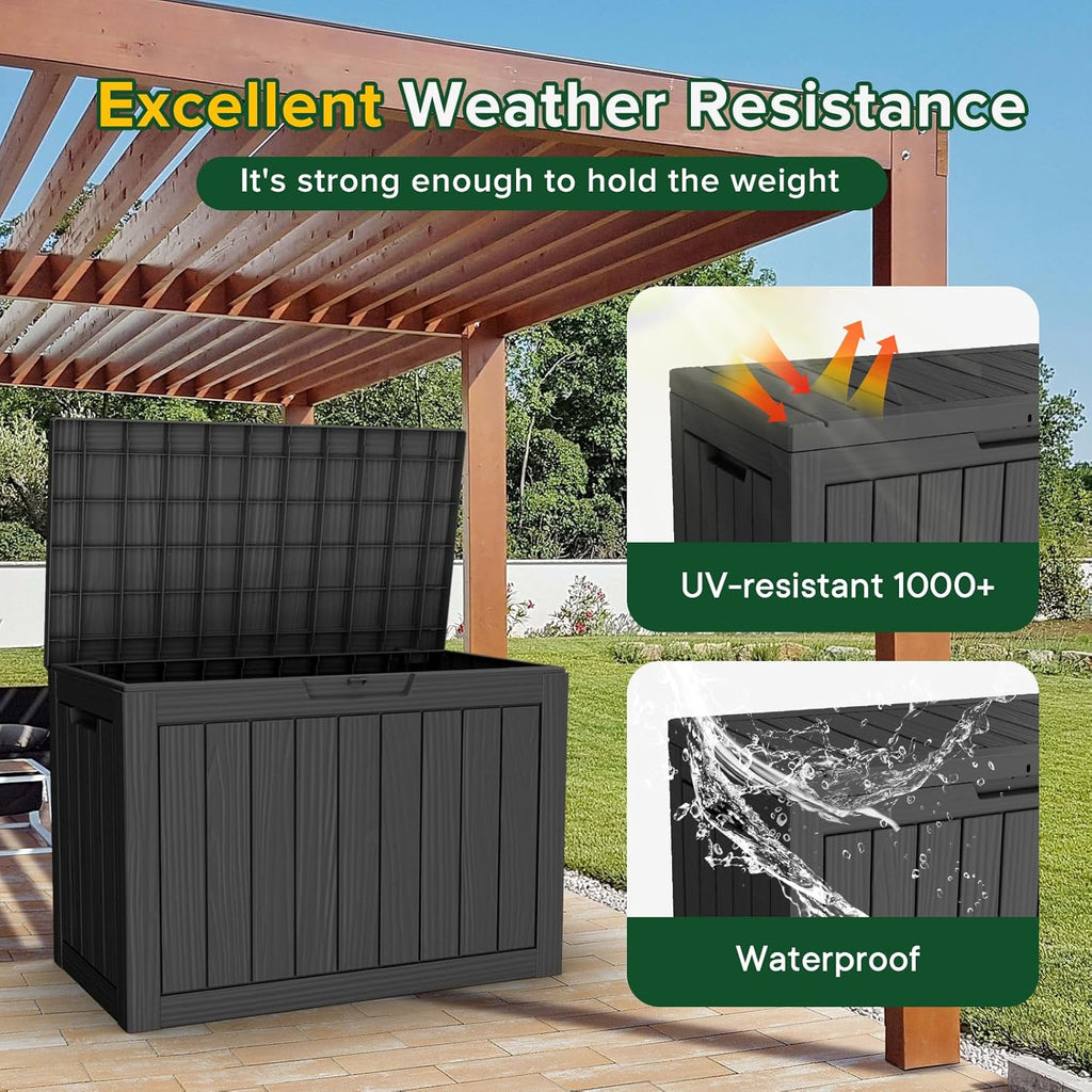 45 Gallon Waterproof Deck Box, Lockable Resin Storage Box for Patio Furniture Cushions, Garden Tools & Outdoor Delivery - Black, Easy Assembly, Multipurpose Patio Seat Bench