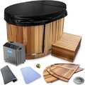 Premium 62-in. Cedar Wood Cold Plunge and Hot Tub with 3/4HP Chiller and Heater | Stainless Steel Tub with Wooden Step, Foldable Cover, Headrest, and WiFi App Control Chiller for Indoor/Outdoor Use