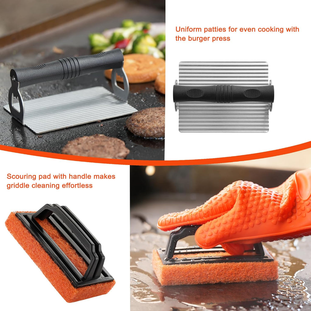 Griddle Accessories Kit - 40PCS Flat Top Grill Tool Set. Griddle Accessories Set with Basting Cover, Spatula, Scraper, Burger Press, Tongs, Cleaning Kit