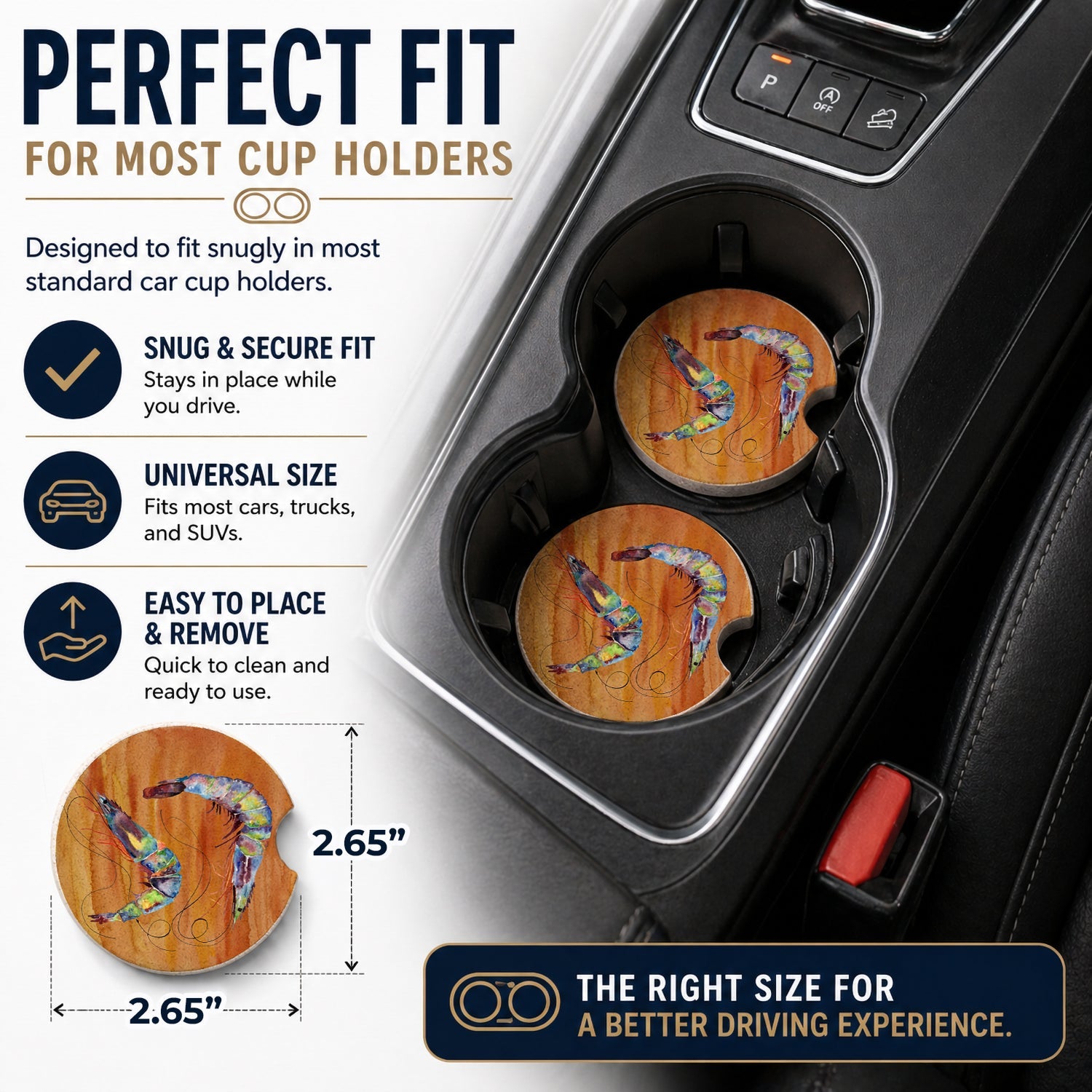 Shrimp Spicy Hot Set of 2 Cup Holder Car Coasters Absorbent Round Sandstone Coasters Gifts for Men or Women, 2.5, Multicolor