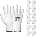 DULFINE Safety Work Gloves PU Coated-12 Pairs,White Seamless Knit Glove with Polyurethane Coated Smooth Grip on Palm & Fingers, for Men and Women, Ideal for General Duty Work (Medium)