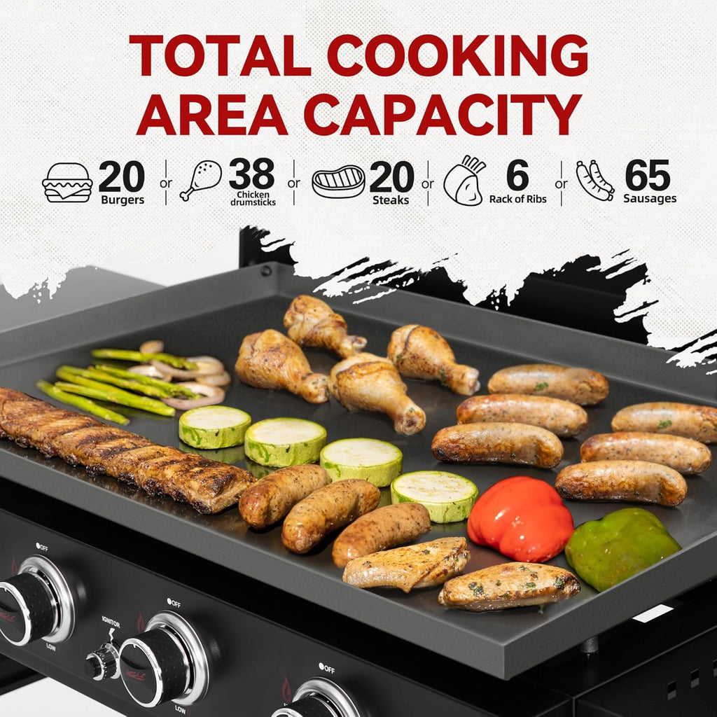 Royal Gourmet GB4000P 4 Burner Propane Gas Griddle with Hard Cover and Foldable Side Tables, 35-Inch Flat Top Grill with 766 Sq. In. Cooking Area for Backyard and Tailgating, Black